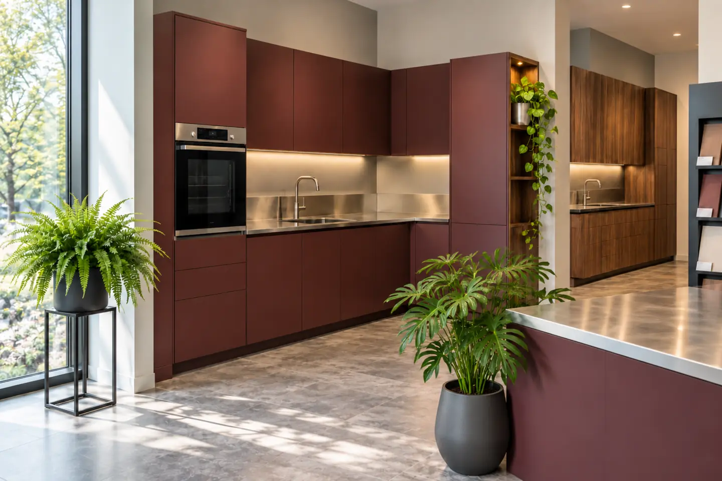 Kitchen showroom where statement plants complete the interior